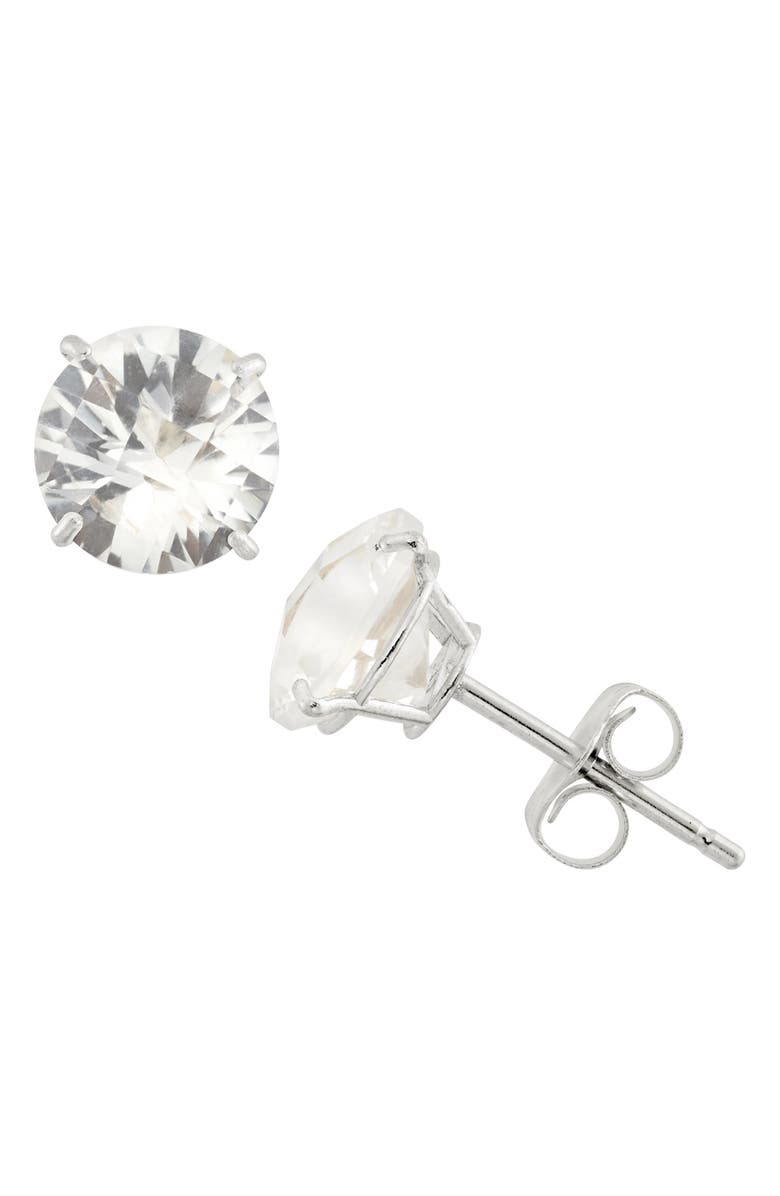 FUZION CREATIONS Amethyst Stud Earrings, Main, color, White Sapphire/White Gold