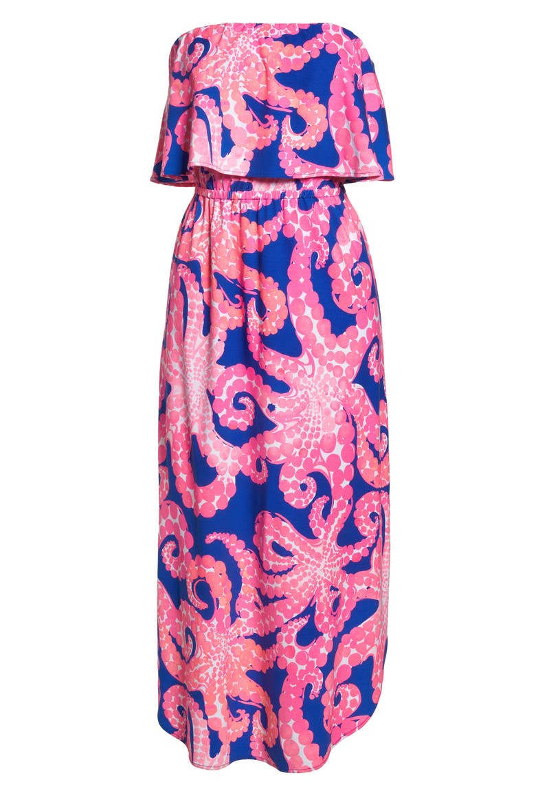 Meridian Strapless Midi Dress, Alternate, color, IKAT BLUE MOCEAN