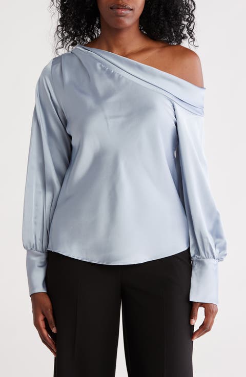 Asymmetrical Drop Shoulder Satin Top
