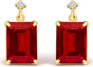 Haus of Brilliance 18K Yellow Gold Rectangular Emerald-Cut Garnet and Diamond Dangle Earrings