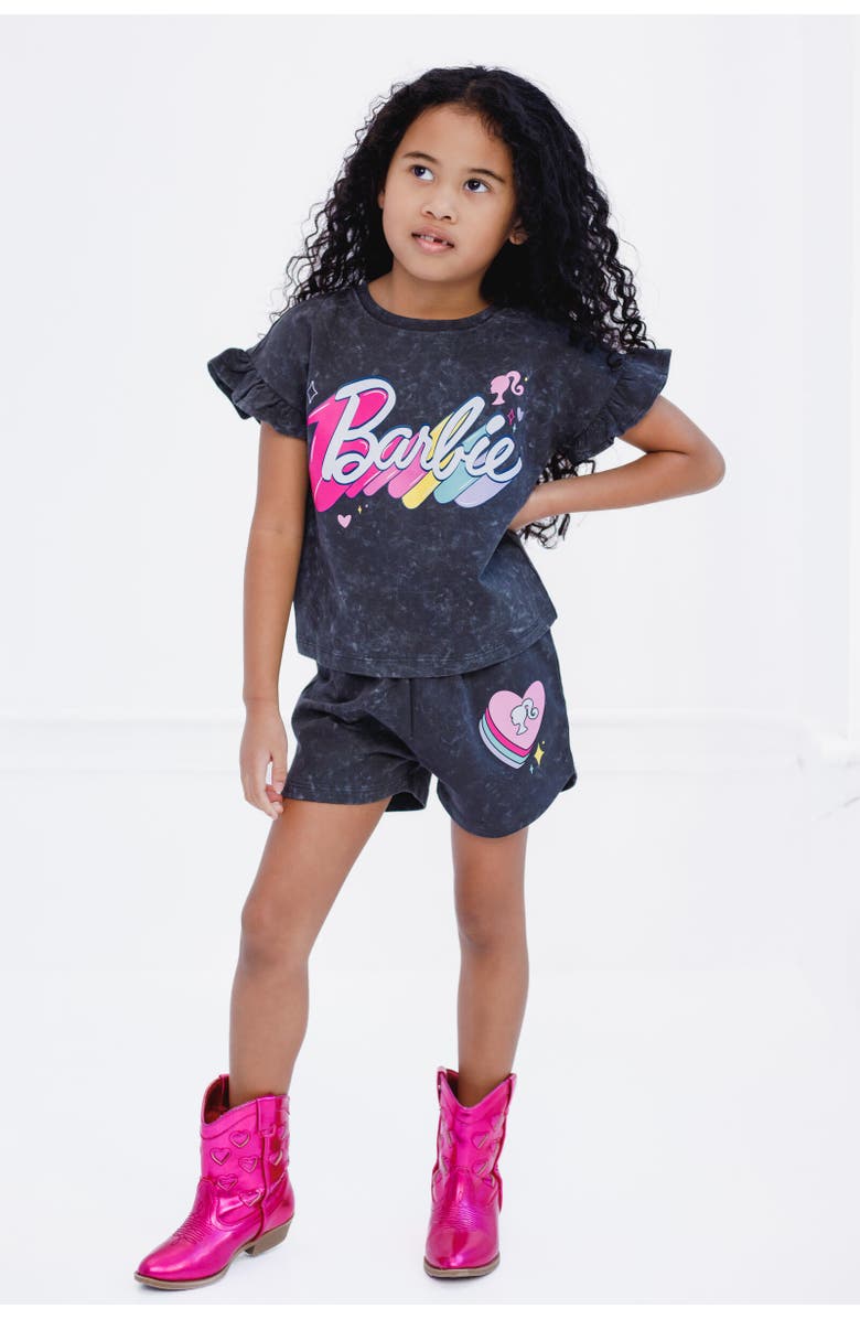 Barbie Wash T-Shirt & Shorts Set, Alternate, color, Charcoal Gray
