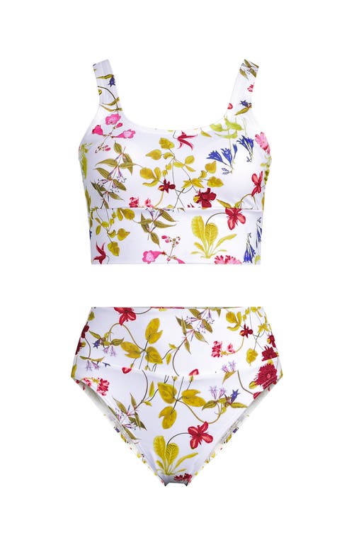 Lands' End Tugless Tankini Top And High Waisted Bottom Swimsuit Set In White Multi Garden Floral