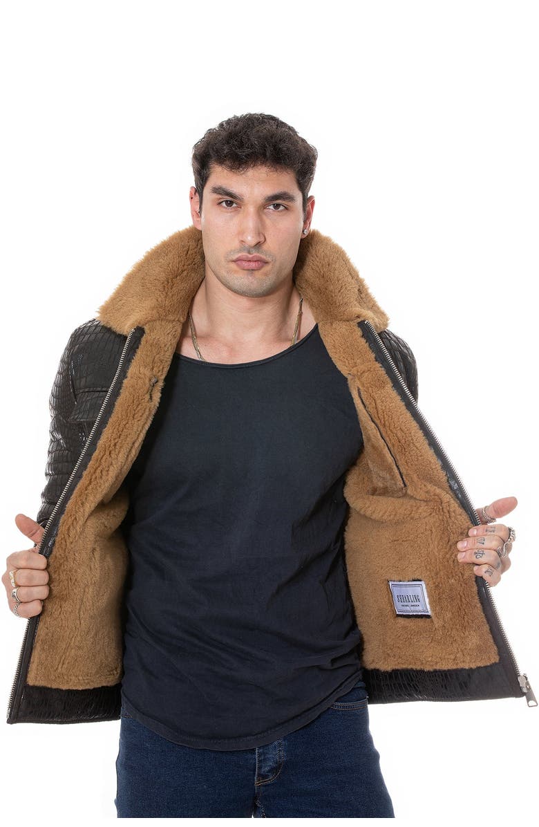 Furniq UK Percival Patterned Shearling Jacket, Alternate, color, Brown