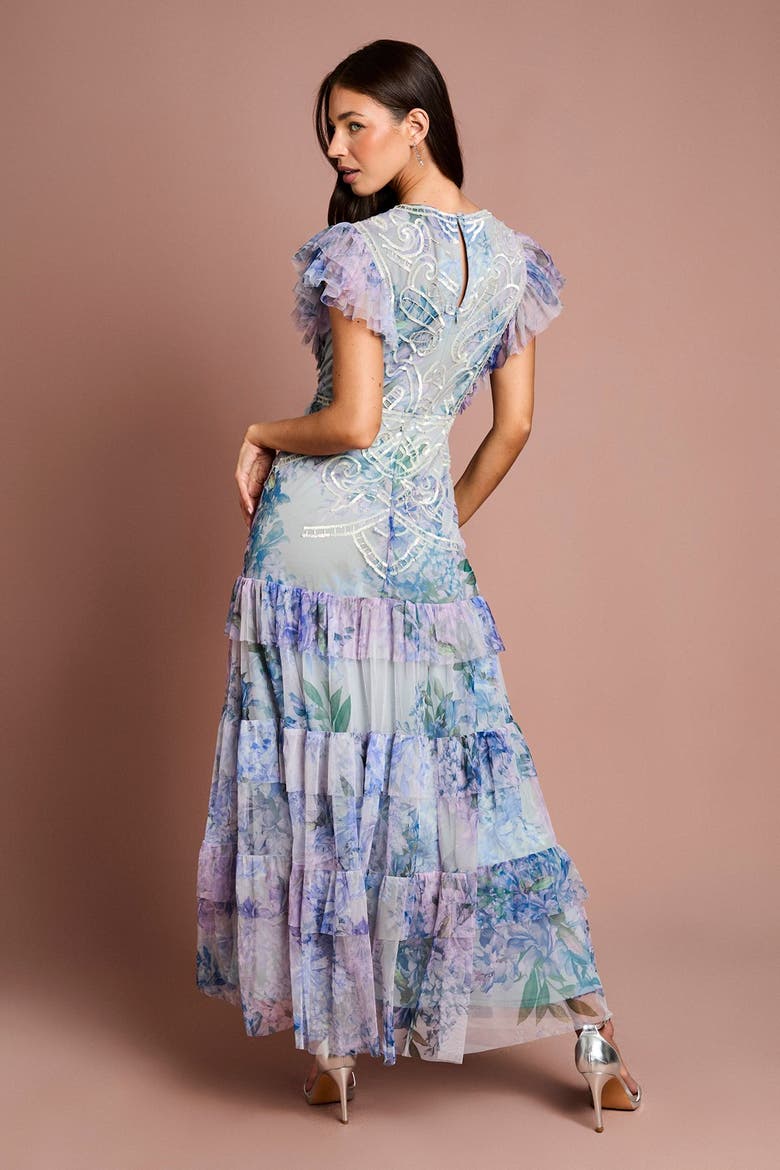 Embroidered Ruffle Floral Maxi Dress, Alternate, color, Blue
