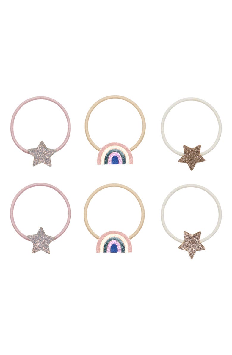 Mimi & Lula Kids' Rainbow Star Assorted 6-Pack Ponytail Holders, Main, color, Light/ Pastel Pink