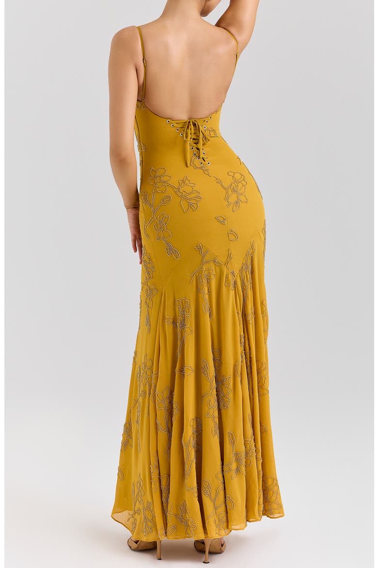 Rosalia Beaded Georgette Gown, Alternate, color, GOLD