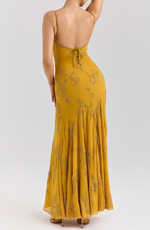 House Of Cb Rosalia Beaded Georgette Gown In Yellow