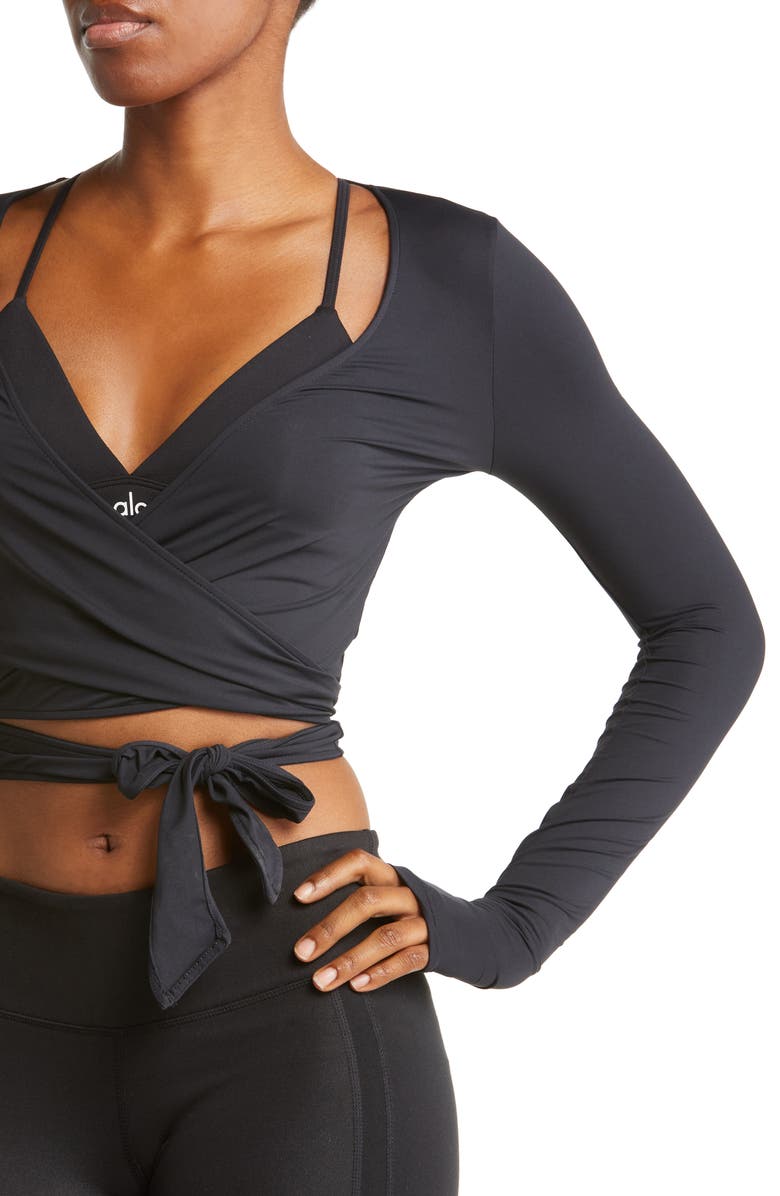 Alo Escalate Long Sleeve Wrap Crop Top, Alternate, color, 