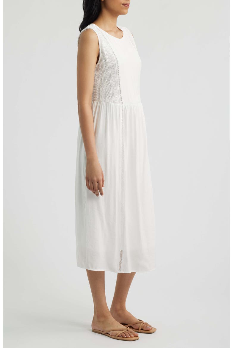 Eyelet Trim Midi Dress, Alternate, color, WHITE