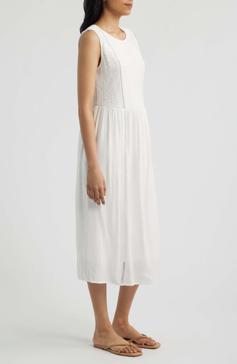 Bobeau Eyelet Trim Midi Dress, Alternate, color, White