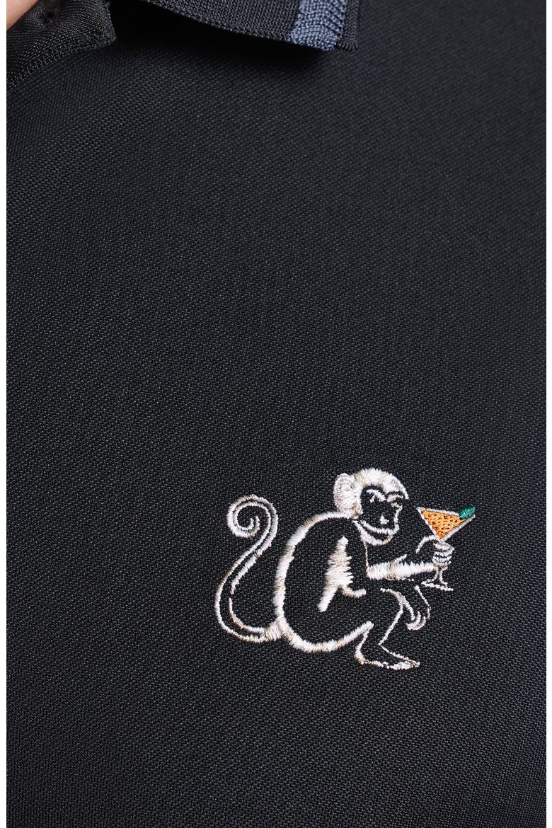 Monkey Business Embroidered Cotton Piqué Polo, Alternate, color, BLACK