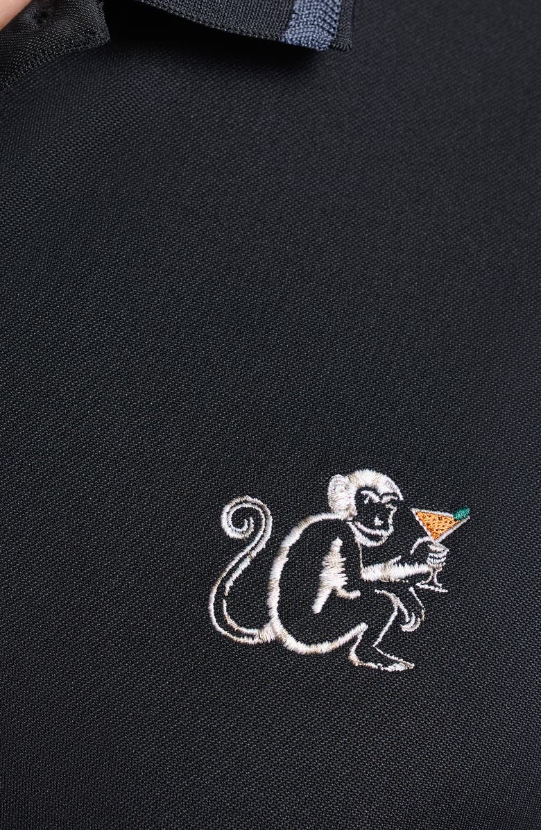 Robert Graham Monkey Business Embroidered Cotton Piqué Polo, Alternate, color, Black