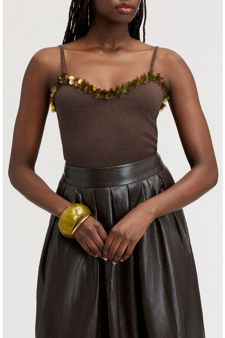 Paillette Sweetheart Neck Tank, Main, color, WALNUT