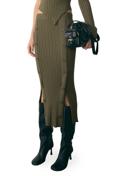 Side Button Rib Sweater Skirt