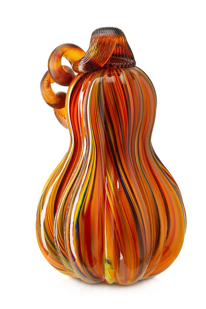 Fall Multi Stripes Glass Gourd Pumpkins, Alternate, color, Brown