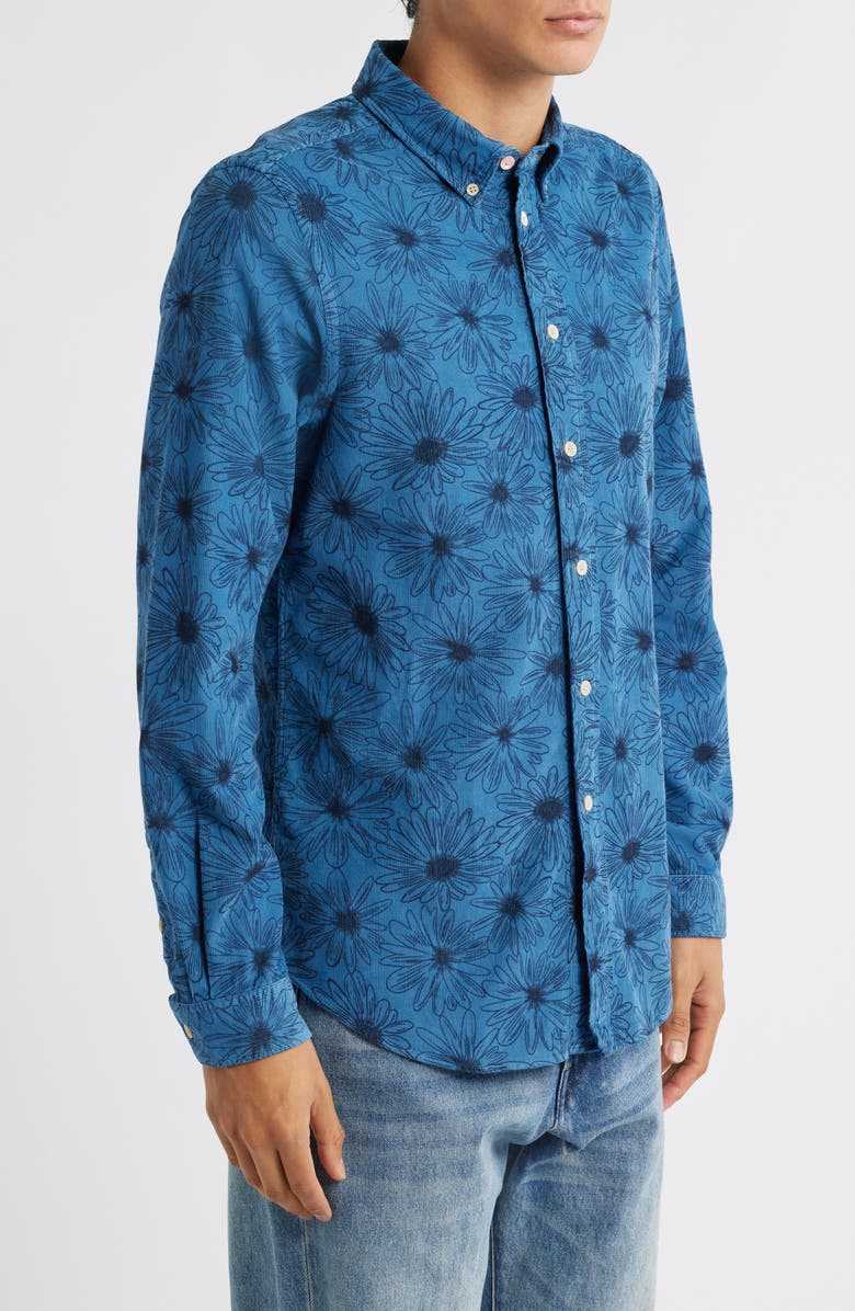 PS Paul Smith Tailored Fit Floral Organic Cotton Button-Down Shirt, Alternate, color, Petrol Blue