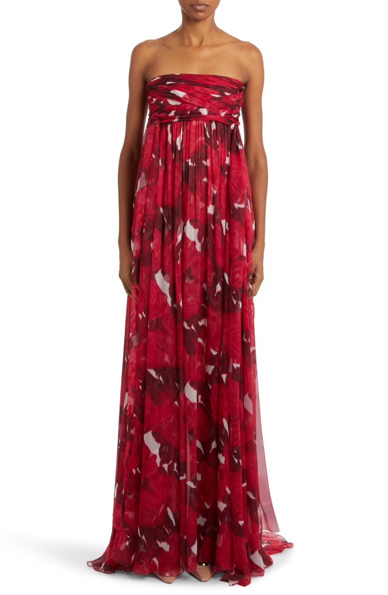 Valentino Garavani Rose Print Off the Shoulder Chiffon Gown, Main, color, 