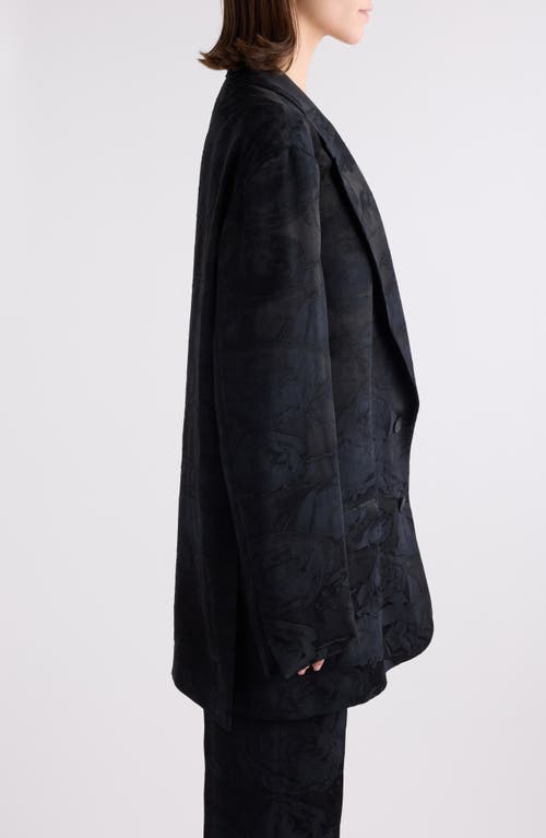 Dries Van Noten Basti Floral Jacquard Oversize Satin Blazer In Black