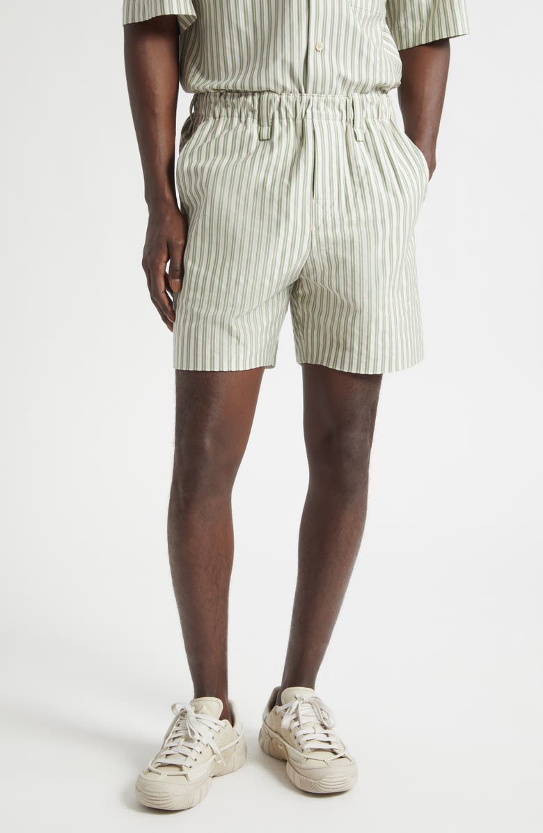 Homme Plissé Issey Miyake Stripe Cotton Dobby Shorts, Main, color, Green