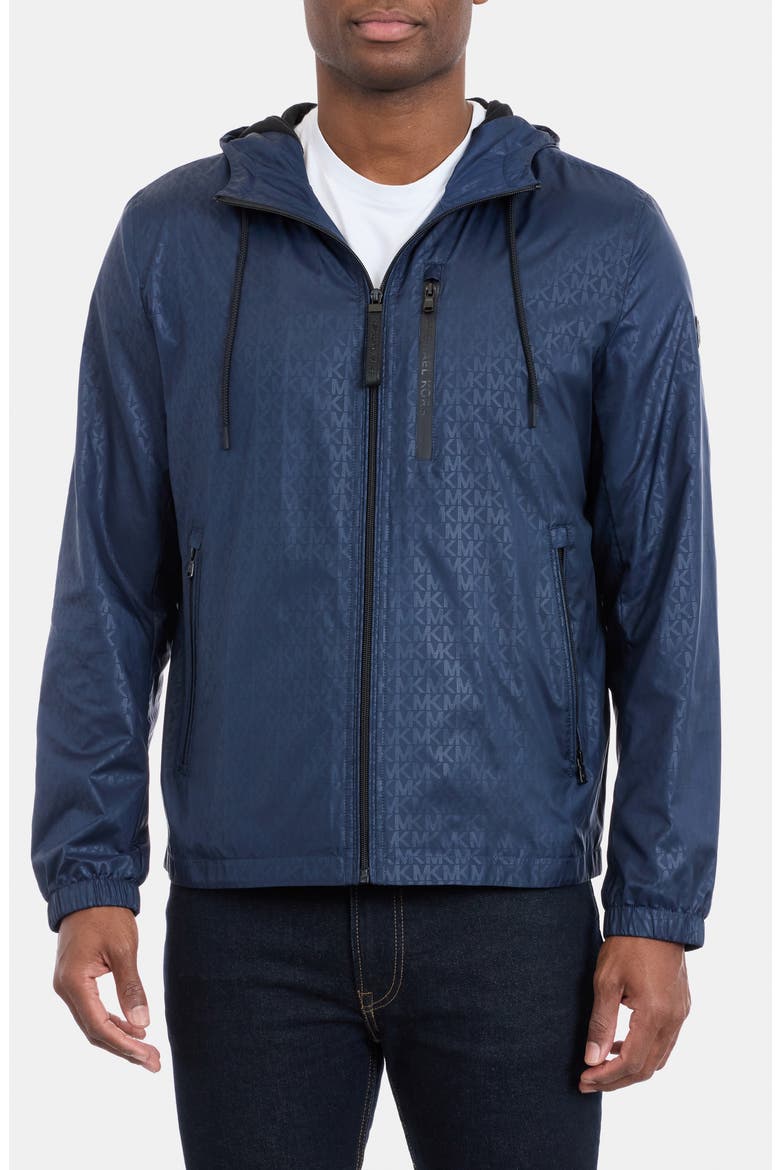 Allover Logo Print Windbreaker Jacket, Main, color, MIDNIGHT