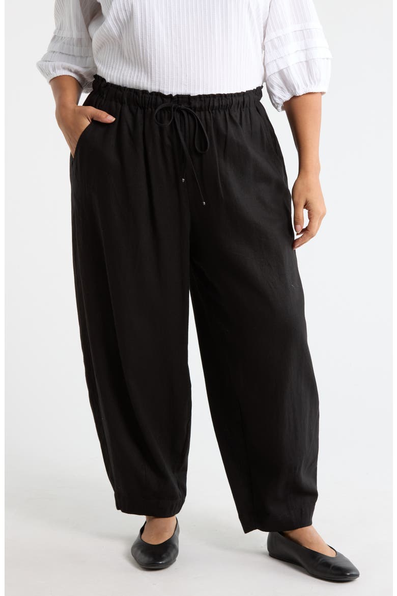 Drawstring Lantern Pants, Main, color, BLACK