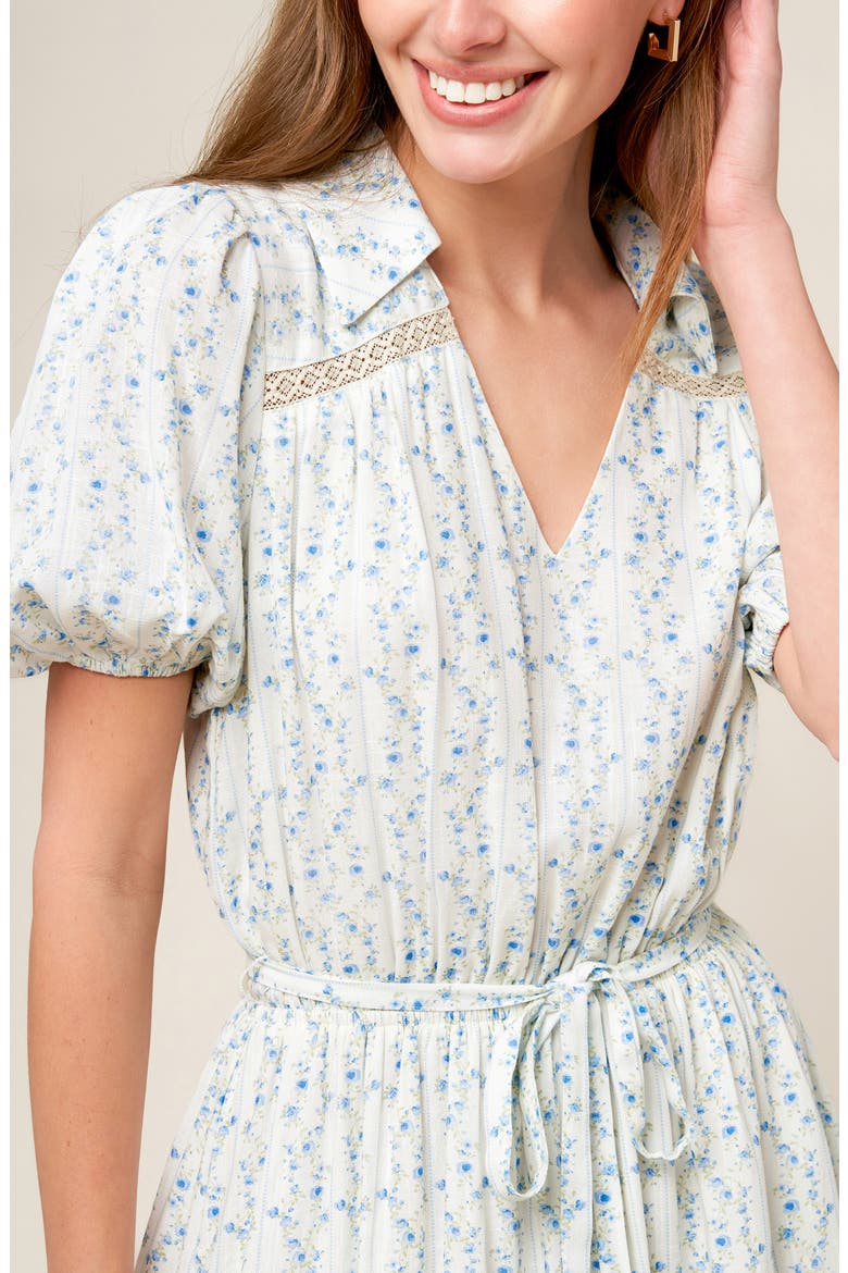 Floral Puff Sleeve Fit & Flare Minidress, Alternate, color, IVORY BLUE