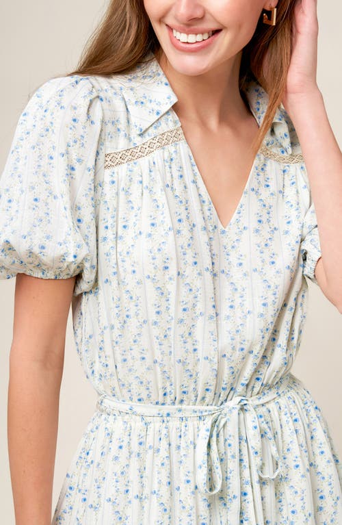 Flying Tomato Floral Puff Sleeve Fit & Flare Minidress In Ivory Blue