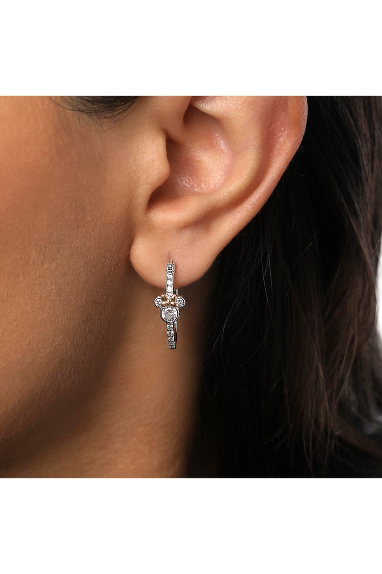 Minnie Mouse Earrings, Two-Tone Sterling Silver Hoop Earrings, Alternate, color, Metallic Silver