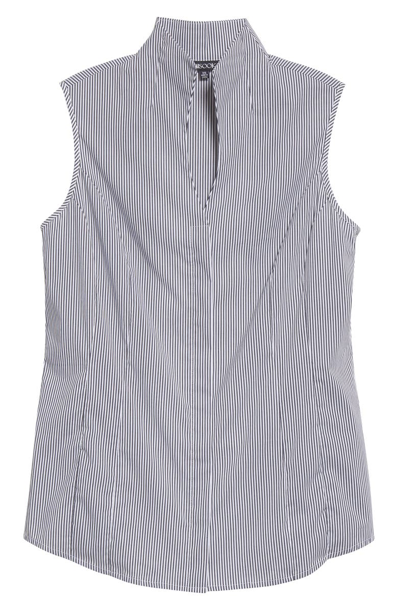 Misook Pinstripe Sleeveless Stretch Blouse, Alternate, color, Black/ White