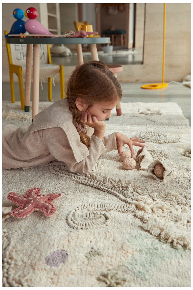 Seabed Washable Cotton Rug & Ocean Creature Set, Alternate, color, NATURAL HONEY OLIVE VANILLA