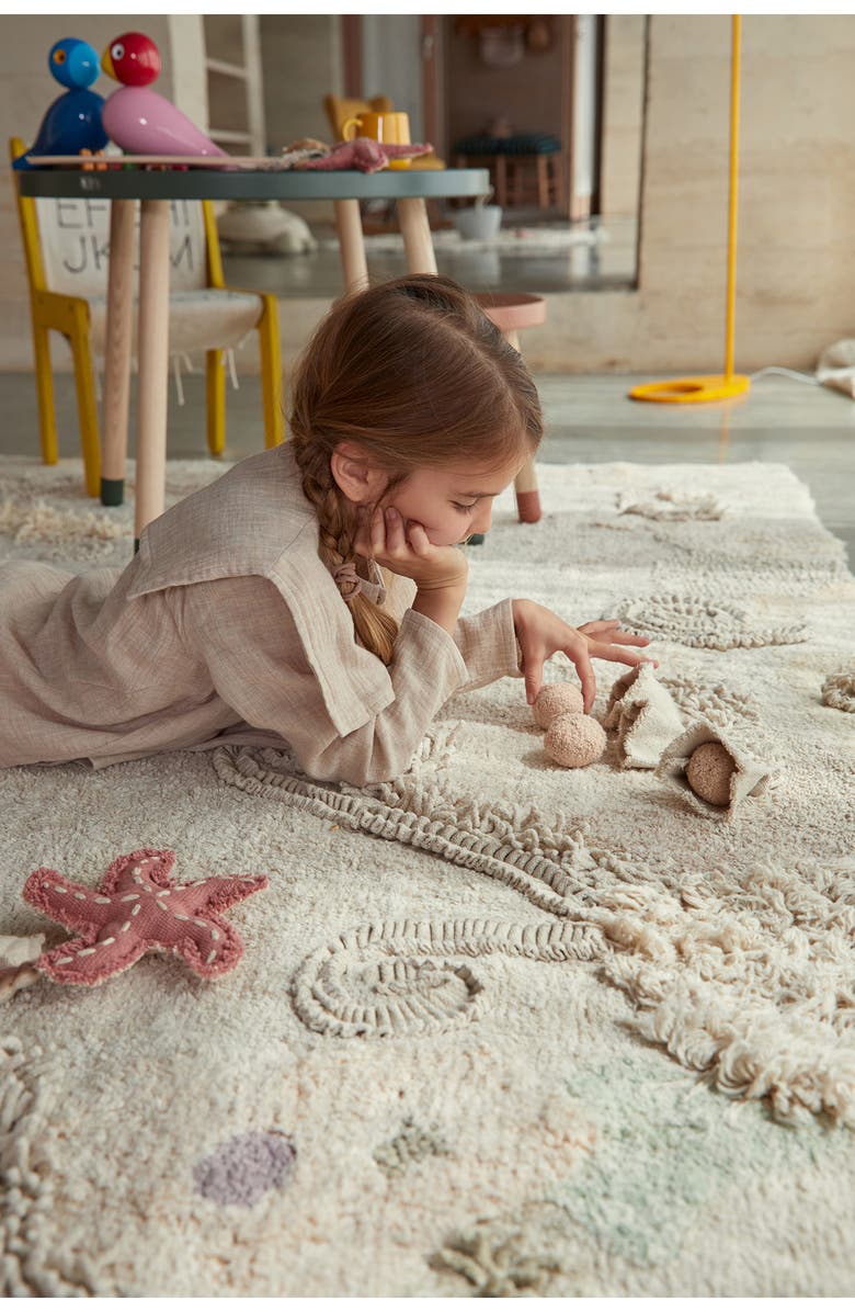 Lorena Canals Seabed Washable Cotton Rug & Ocean Creature Set, Alternate, color, Natural Honey Olive Vanilla