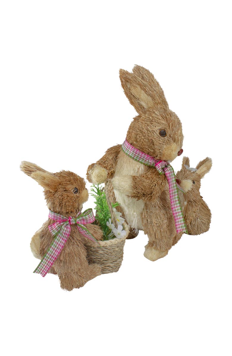 Northlight Sisal Mommy and Babies with Basket Easter Bunny Figure Decoration - 12.5", Alternate, color, Brown