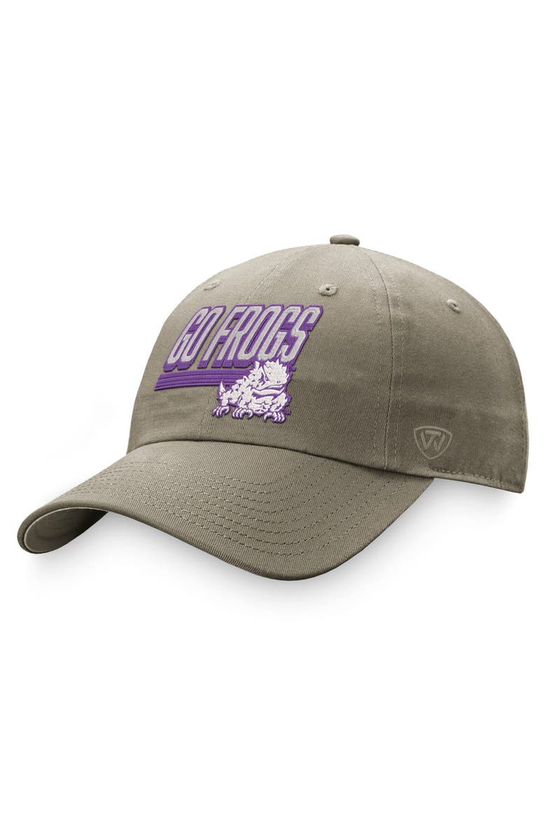 TOP OF THE WORLD Men's Top of the World Khaki TCU Horned Frogs Slice Adjustable Hat, Main, color, 