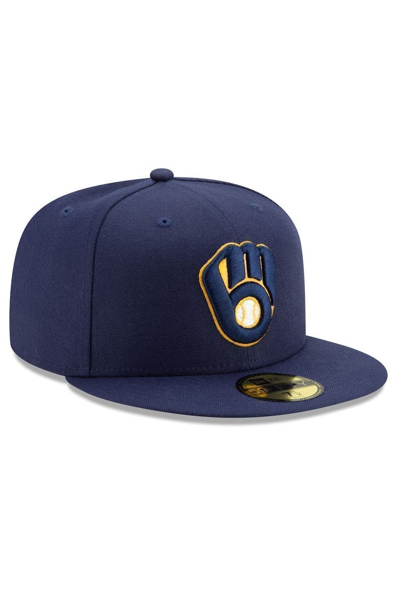 Men's New Era Navy Milwaukee Brewers Home Authentic Collection On-Field 59FIFTY Fitted Hat, Alternate, color, NAVY