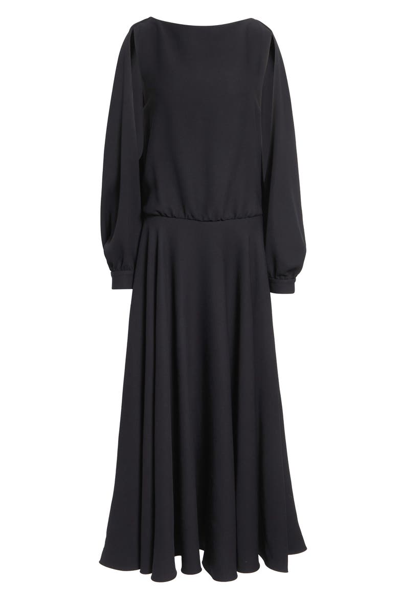Long Sleeve Silk & Wool Crepe Balloon Dress, Alternate, color, 1000 BLACK