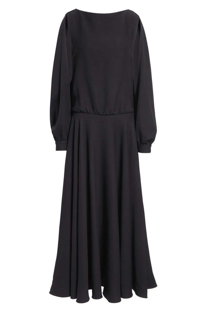Balenciaga Long Sleeve Silk & Wool Crepe Balloon Dress, Main, color, 1000 Black