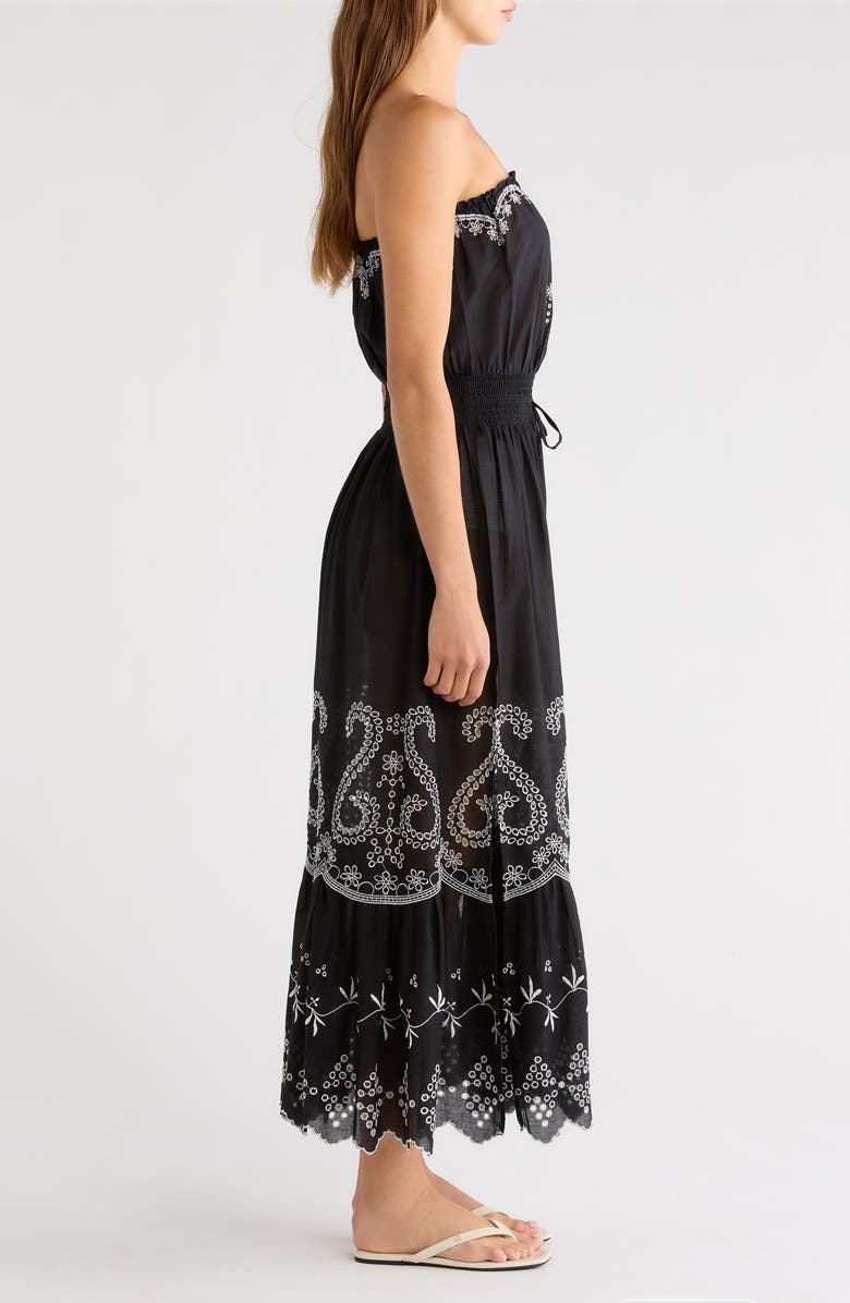 Ramy Brook Blaire Strapless Maxi Dress, Alternate, color, Black / White Eyelet