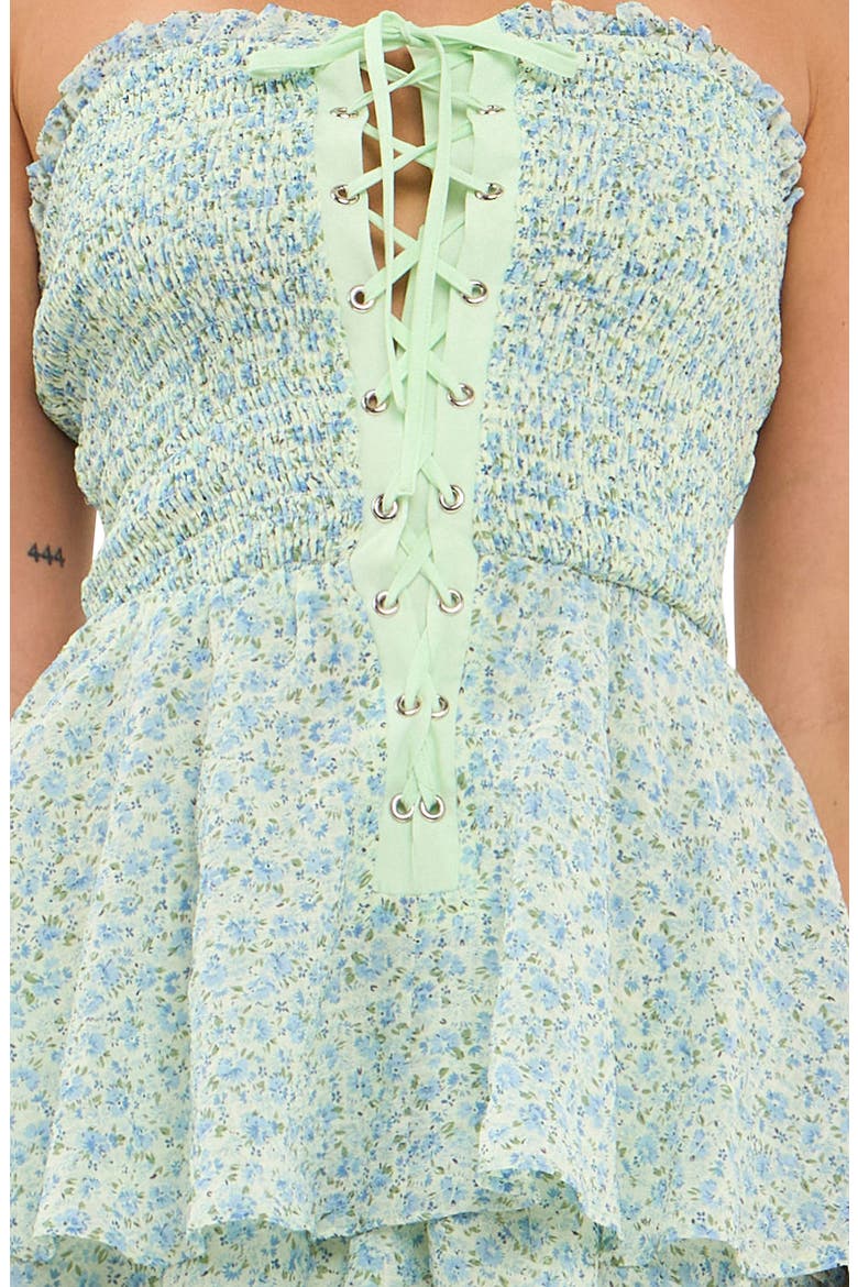 Floral Print Tiered Strapless Dress, Alternate, color, BLUE