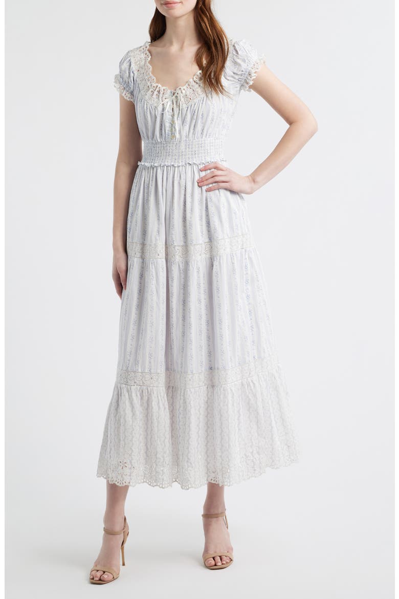 Emie Floral Smock Waist Cotton Dress, Main, color, SKY BONNET BLUE