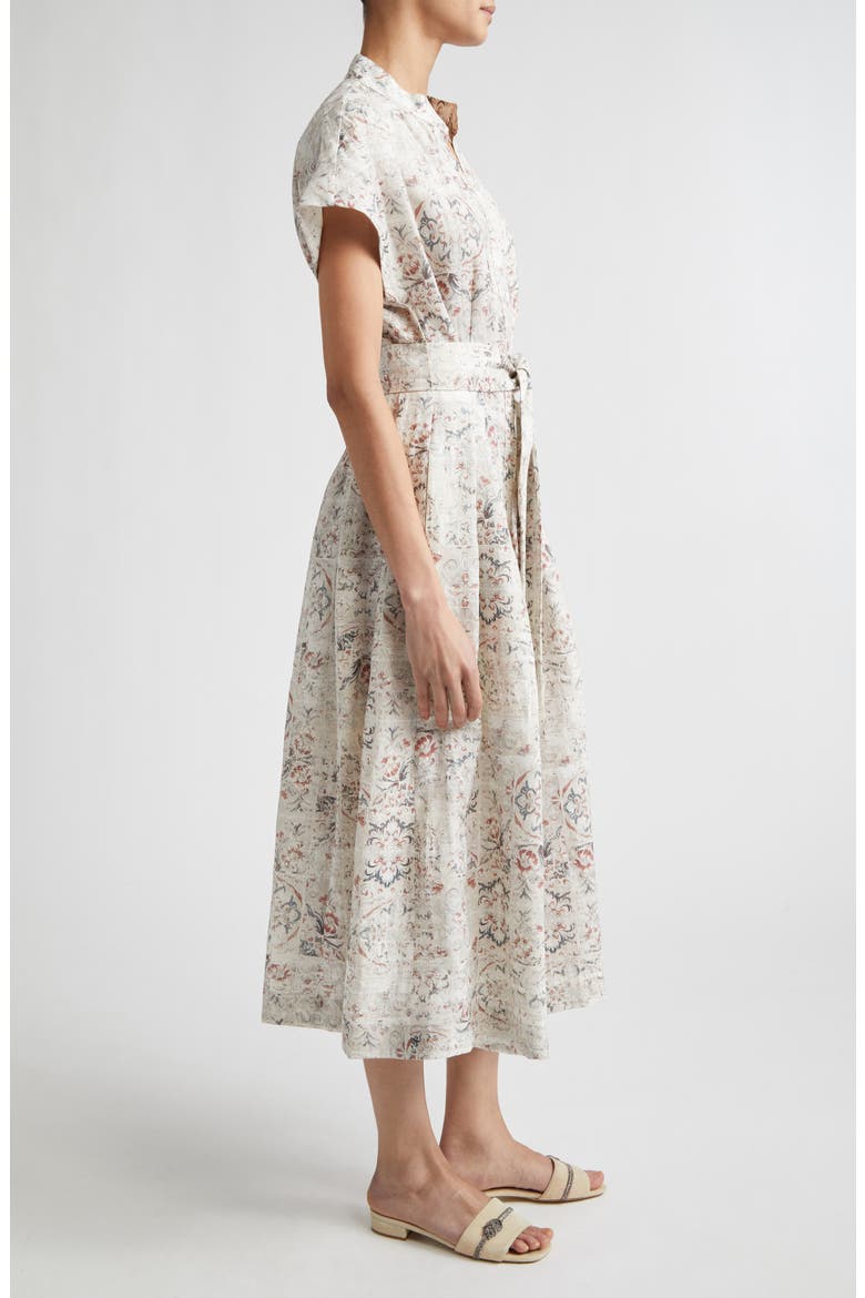 Val Floral Linen Midi Shirtdress, Alternate, color, IVORY/ RASPBERRY