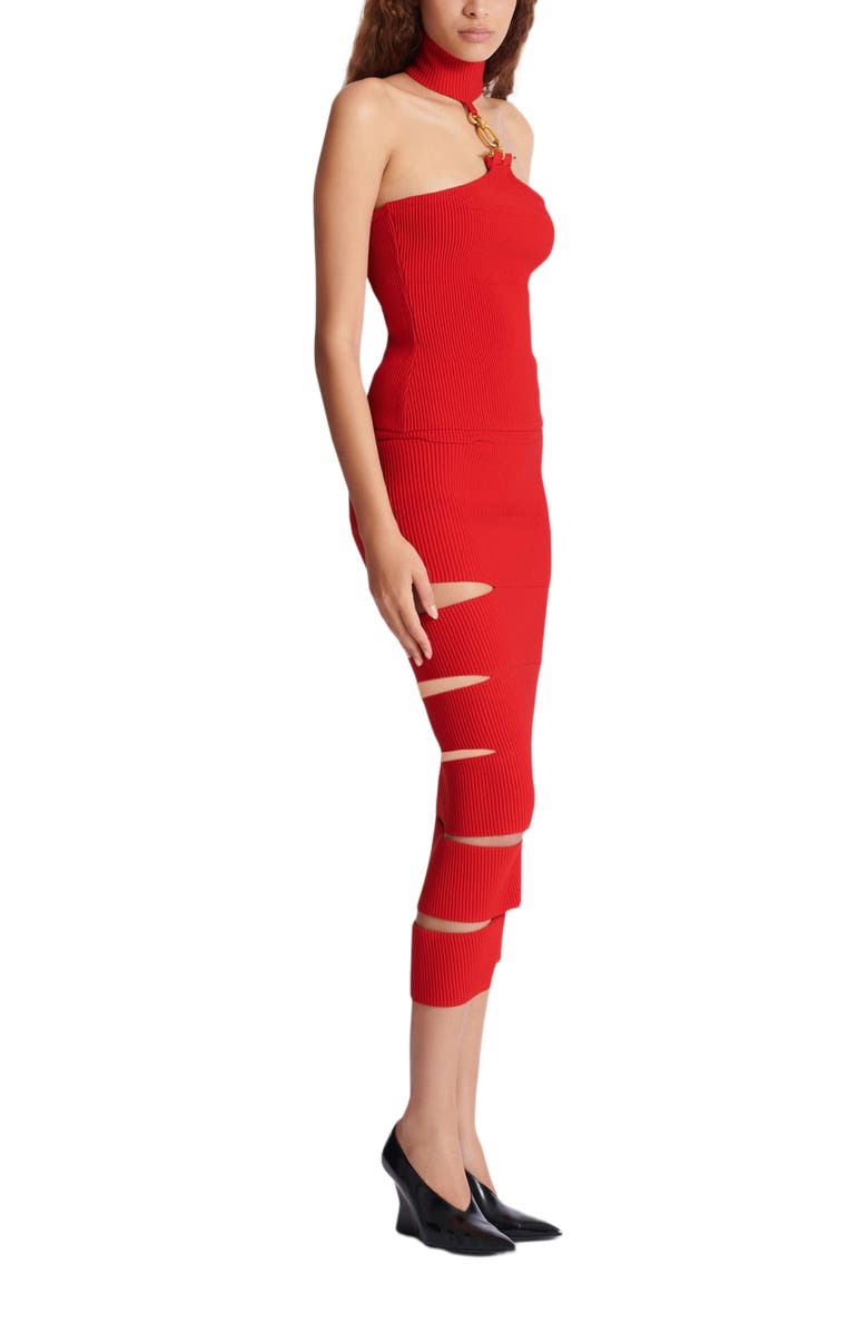 Balmain Long knit skirt with cut-outs, Main, color, Red