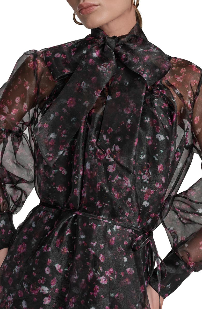 BCBG Floral Long Sleeve Minidress, Alternate, color, Blk/ Hot Pn