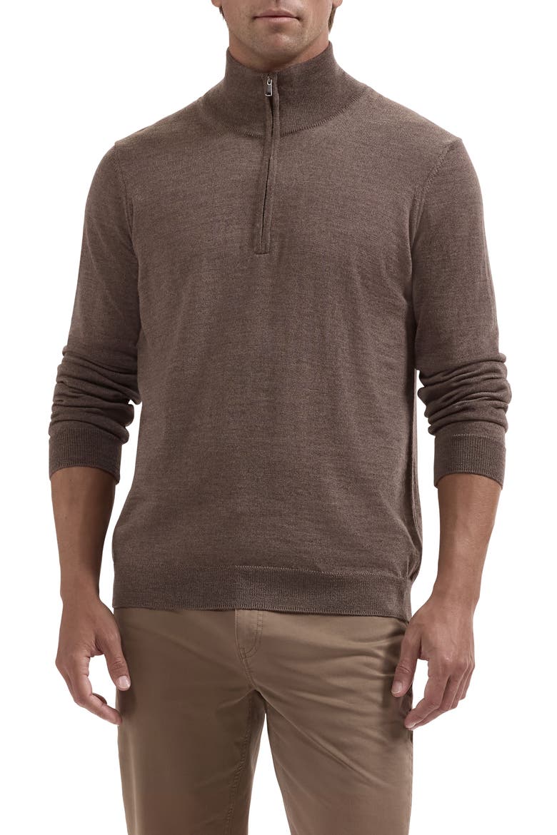 Fred Quarter Zip Merino Wool Sweater, Main, color, WALNUT