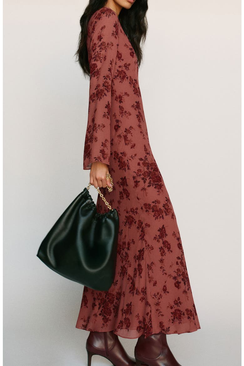 Esra Floral Print Long Sleeve Dress, Alternate, color, CLARETTE