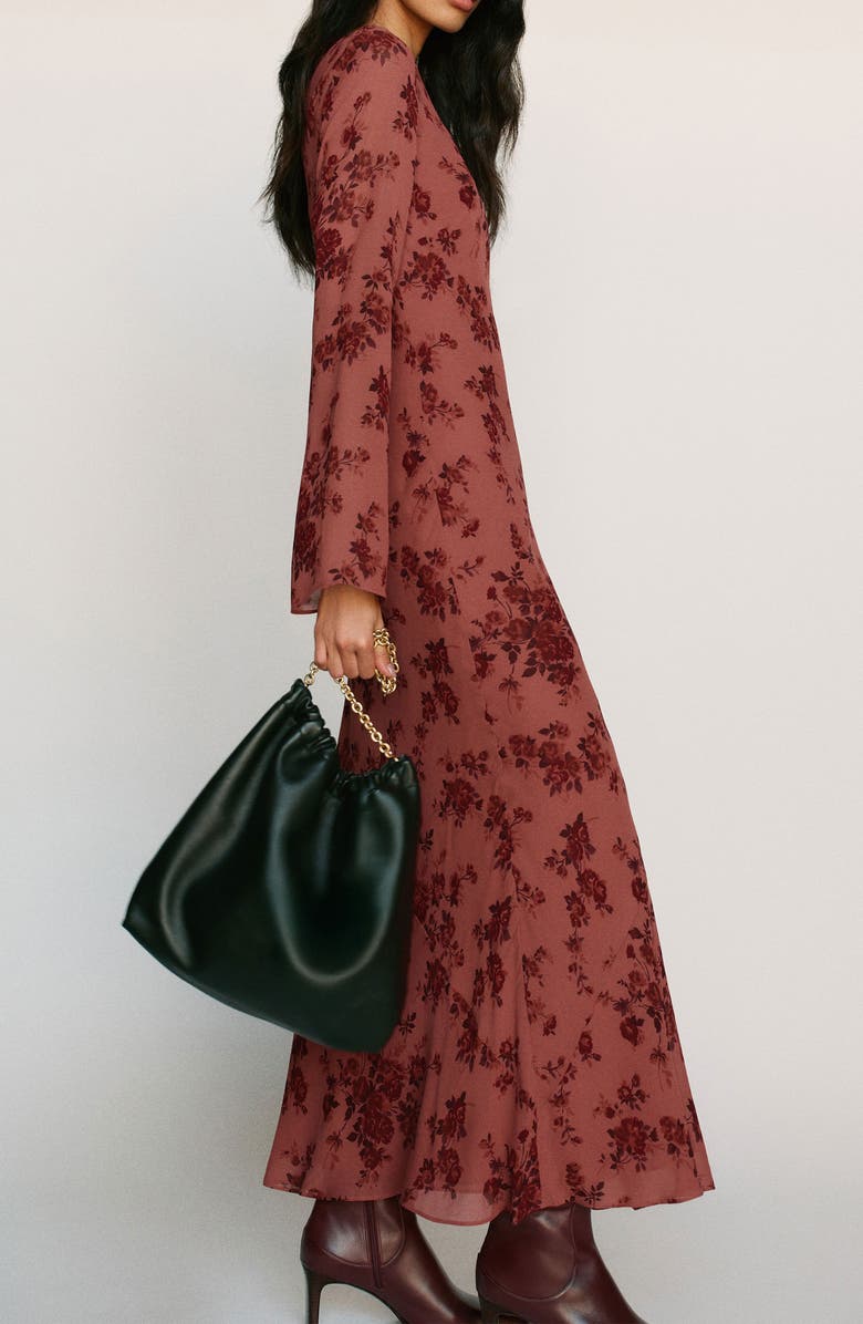Reformation Esra Floral Print Long Sleeve Dress, Alternate, color, Clarette