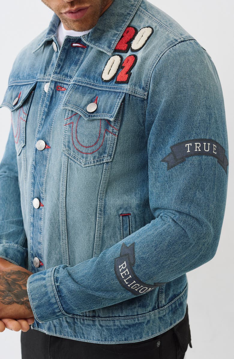 True Religion Jessie Patch Denim Jacket, Alternate, color, Light Autumn Walk Wash