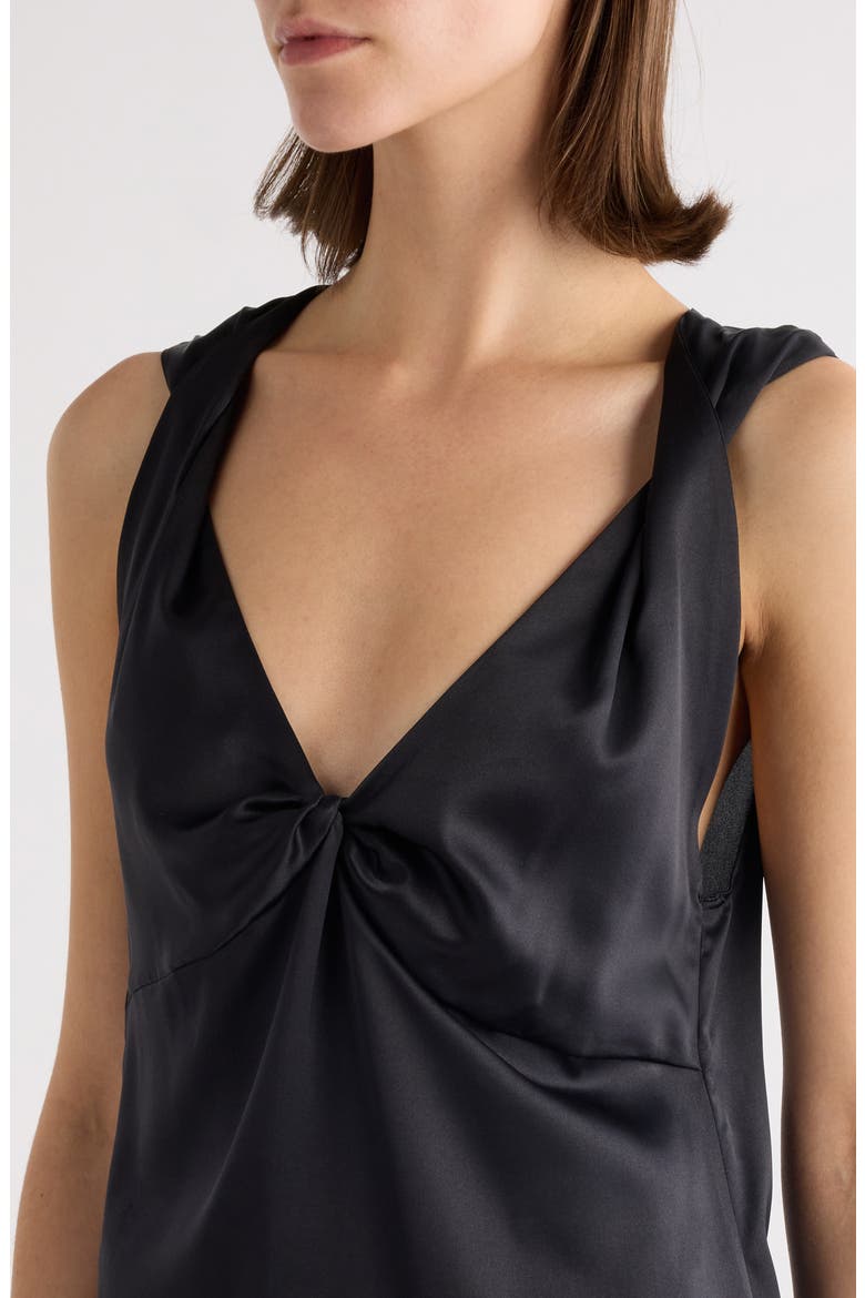 Twist Detail Stretch Silk Top, Alternate, color, BLACK