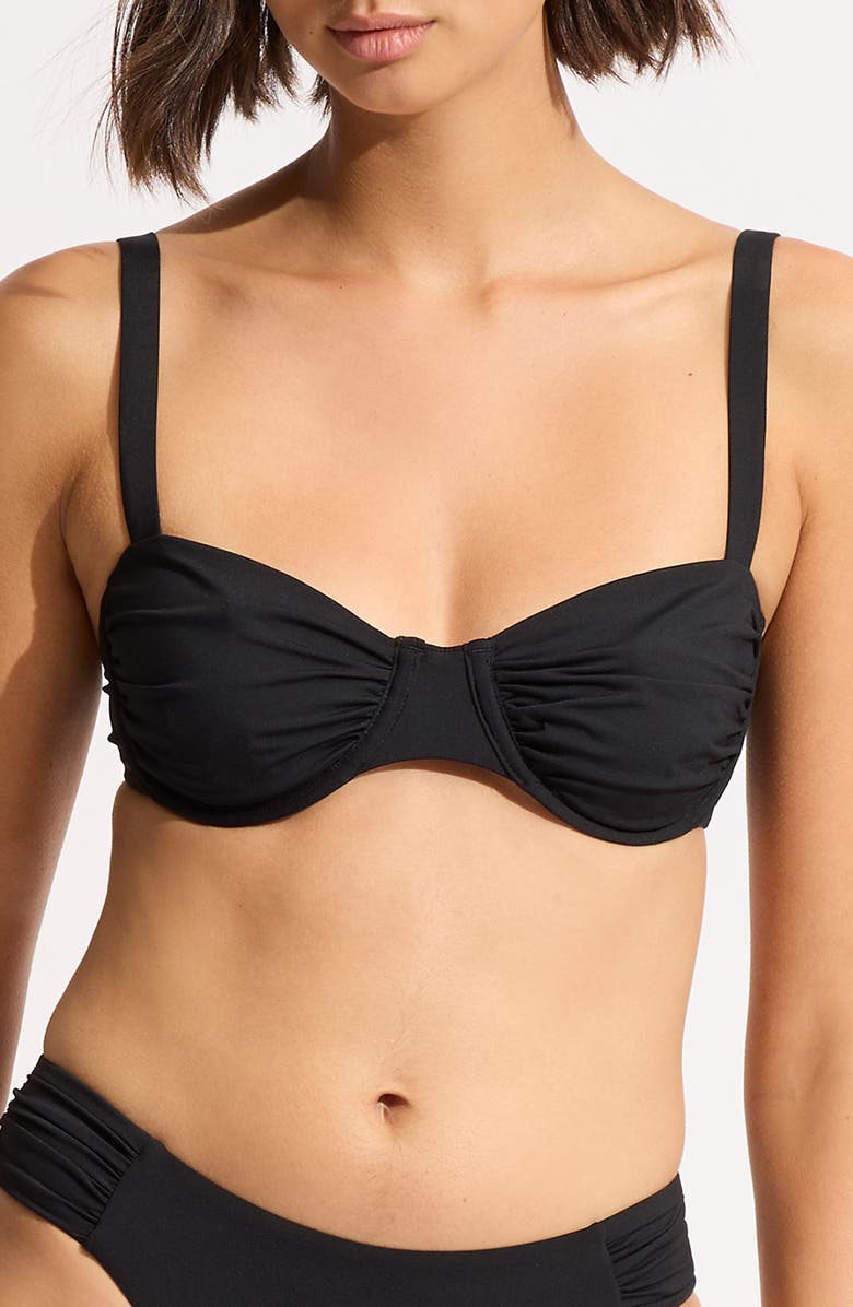 Seafolly Ruched Underwire Bikini Top, Main, color, Black