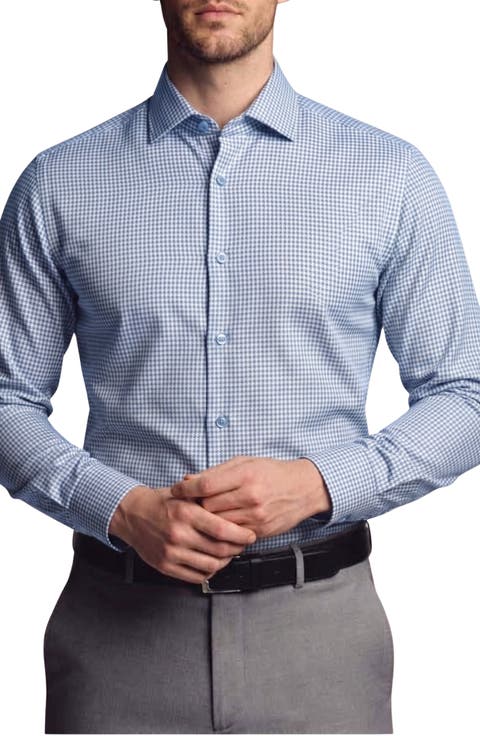 Houndstooth Cotton Blend Dress Shirt