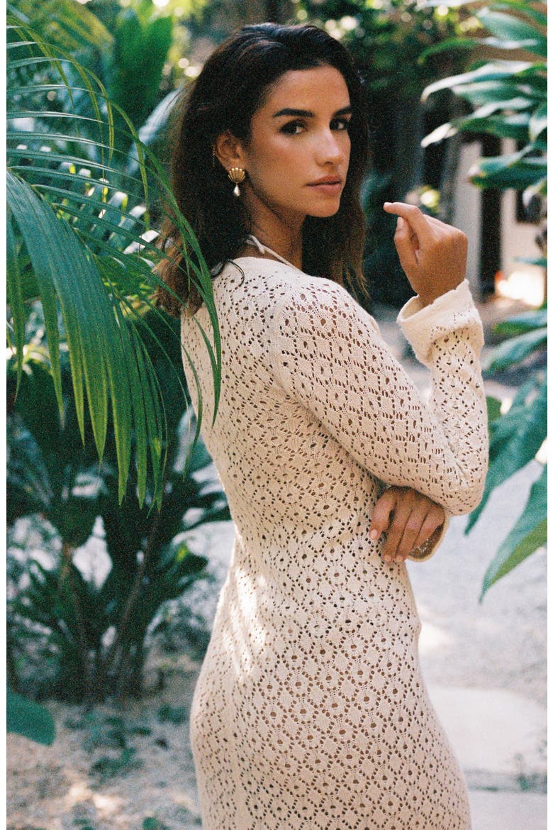 Alexandra Open Stitch Long Sleeve Cover-Up Minidress, Alternate, color, IVORY